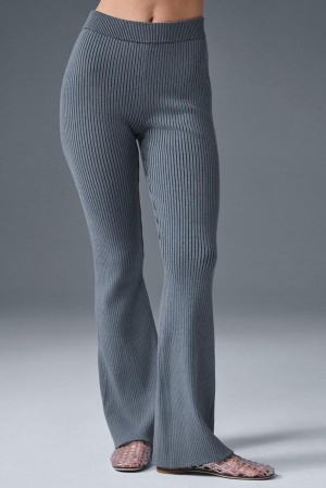 Παντελονι γυναικεια Alo Yoga Denim Knit High-Waist Flare γκρι | Greece OUMRL-7814