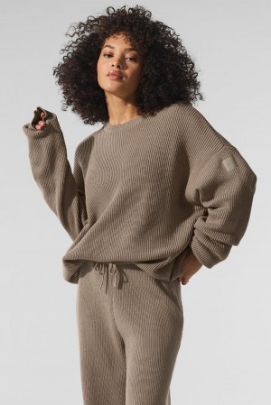 Πουλόβερ γυναικεια Alo Yoga Domain Rib Knit Crew Gravel | Greece UPDXH-8619