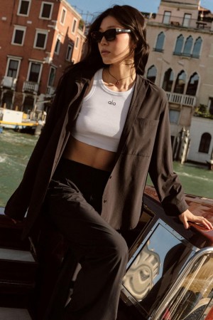 Μακρυμανικο γυναικεια Alo Yoga Dreamscape Button Down μαυρα | Greece DHCGP-5603