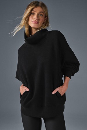 Φουτερ γυναικεια Alo Yoga Hazy Mock Neck μαυρα | Greece KFOIX-8910