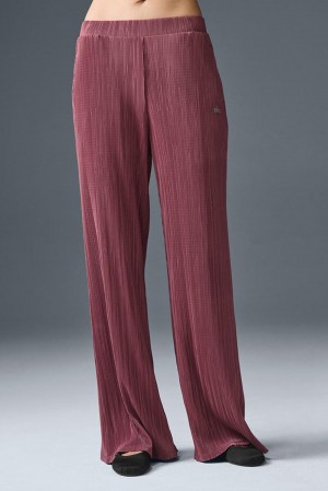 Παντελονι γυναικεια Alo Yoga High-Waist Micro Plisse Straight Leg μπορντο | Greece YSECW-0143