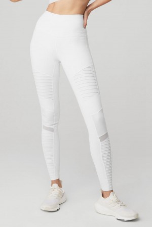 Κολαν γυναικεια Alo Yoga High-Waist Moto ασπρα ασπρα | Greece DWKEQ-8293