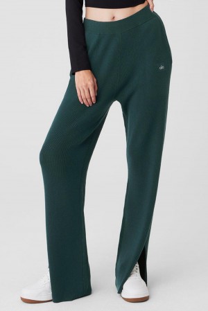 Παντελονι γυναικεια Alo Yoga Knit High-Waist Salana Wide Leg πρασινο | Greece ADNQP-1870