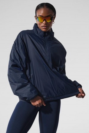 Μπουφαν γυναικεια Alo Yoga Latitude Light Weight 1/2 Zip Pullover σκουρο μπλε | Greece PDHBX-1462
