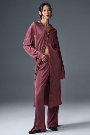 Φορεμα γυναικεια Alo Yoga Micro Plisse Shirt μπορντο | Greece UOSQP-5087