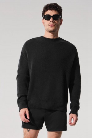 Πουλόβερ ανδρικα Alo Yoga New Class Cashmere Crewneck μαυρα | Greece KHJAV-2630