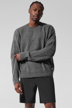 Πουλόβερ ανδρικα Alo Yoga New Class Cashmere Crewneck Πλατίνα γκρι | Greece TAFWR-6539