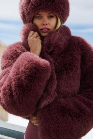 Μπουφαν γυναικεια Alo Yoga Opulent Faux Fur Cropped μπορντο | Greece IPDWH-7180