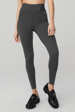 Κολαν γυναικεια Alo Yoga Pinstripe Jacquard Extreme High-Waist μαυρα | Greece ZFOMS-4091