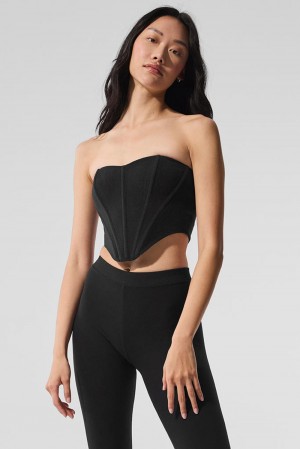 Κορσές γυναικεια Alo Yoga Polar Fleece Corset μαυρα | Greece WXJLI-2543