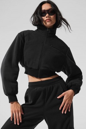 Μπουφαν γυναικεια Alo Yoga Polar Fleece Cropped Wintry Mix μαυρα | Greece IOUEZ-3501