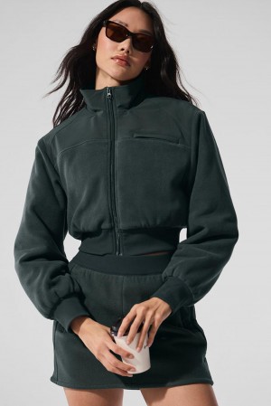 Μπουφαν γυναικεια Alo Yoga Polar Fleece Cropped Wintry Mix πρασινο | Greece GVLBZ-3546