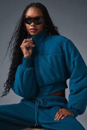 Μπουφαν γυναικεια Alo Yoga Polar Fleece Cropped Wintry Mix μπλε | Greece VPKOS-5736