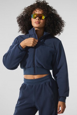Μπουφαν γυναικεια Alo Yoga Polar Fleece Cropped Wintry Mix σκουρο μπλε | Greece RIMPU-3167