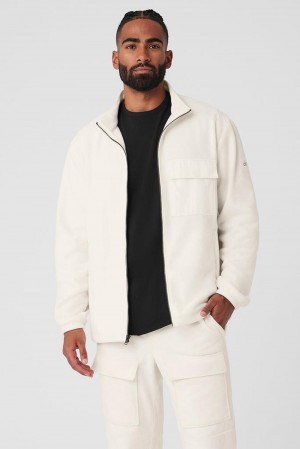 Μπουφαν ανδρικα Alo Yoga Polar Fleece Ridge Full Zip Ivory | Greece EZKSH-0379