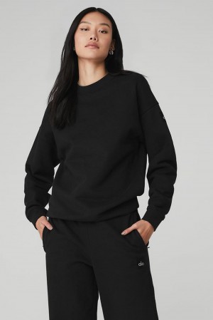 Φουτερ γυναικεια Alo Yoga Renown Heavy Weight Crew Neck μαυρα | Greece EMVFJ-1328