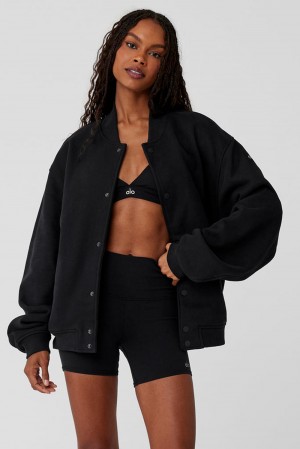 Μπουφαν γυναικεια Alo Yoga Renown Varsity μαυρα | Greece TLDSB-3195