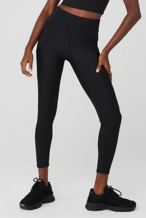 Κολαν γυναικεια Alo Yoga Ribbed Airlift High-Waist 7/8 Enchanted μαυρα | Greece OJYUG-9412
