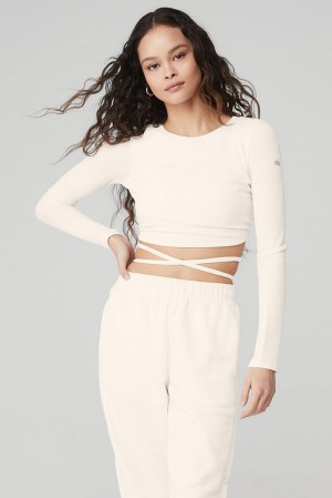 Μακρυμανικο γυναικεια Alo Yoga Ribbed Manifest Ivory | Greece FEQAN-4815
