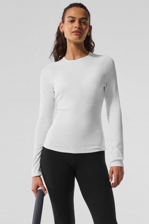 Μακρυμανικο γυναικεια Alo Yoga Ribbed Modal ασπρα | Greece MQESY-3174