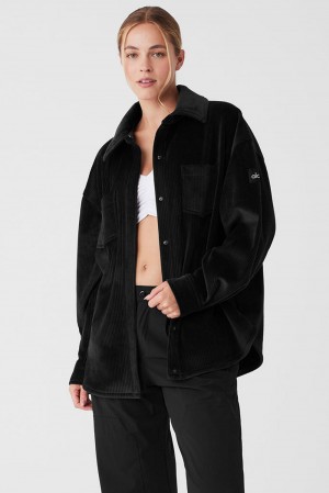 Μπουφαν γυναικεια Alo Yoga Ribbed Velour Mountain Side Shacket μαυρα | Greece VZDOA-3806