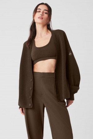 Πουλόβερ γυναικεια Alo Yoga Scholar Cardigan Espresso | Greece YJOVW-7504