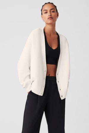 Πουλόβερ γυναικεια Alo Yoga Scholar Cardigan Ivory | Greece TLHKV-8375