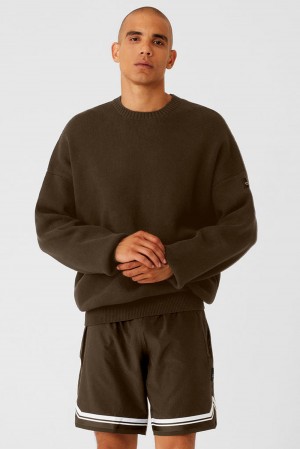 Πουλόβερ ανδρικα Alo Yoga Scholar Crew Neck Espresso | Greece TIJSL-2845