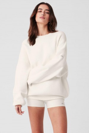 Πουλόβερ γυναικεια Alo Yoga Scholar Crew Neck Ivory | Greece GWVQF-5904