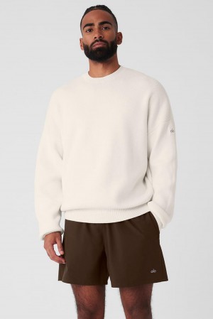 Πουλόβερ ανδρικα Alo Yoga Scholar Crew Neck Ivory | Greece ZHFVA-0185