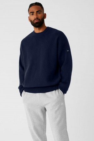 Πουλόβερ ανδρικα Alo Yoga Scholar Crew Neck σκουρο μπλε | Greece PFUEL-6283