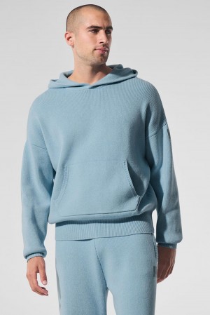 Πουλόβερ ανδρικα Alo Yoga Scholar Hooded μπλε | Greece TOQAY-0493