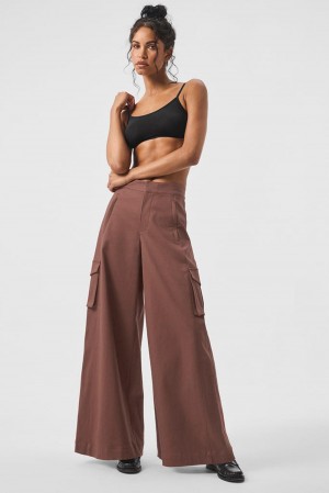 Παντελονι γυναικεια Alo Yoga Show Off Cargo Wide Leg Chestnut | Greece UHVXR-1570