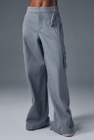 Παντελονι γυναικεια Alo Yoga Show Off Cargo Wide Leg (Long) γκρι | Greece VPORX-2685