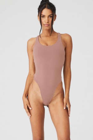 Κορμακια γυναικεια Alo Yoga Sleek Back Smoky Quartz | Greece YVNOB-4396