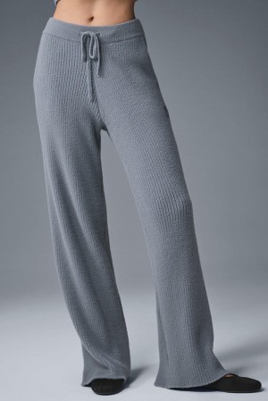 Παντελονι γυναικεια Alo Yoga Snuggle Up High-Waist Wide Leg γκρι | Greece XZIJU-0248