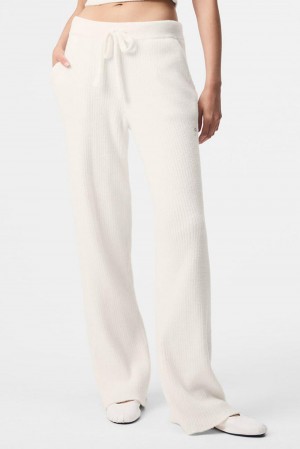 Παντελονι γυναικεια Alo Yoga Snuggle Up Sweater High-Waist Wide Leg Ivory | Greece FYIPT-1796