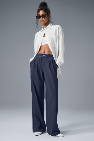 Παντελονι γυναικεια Alo Yoga Suit Up (Long) σκουρο μπλε | Greece BYREZ-8943