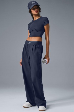 Παντελονι γυναικεια Alo Yoga Suit Up (Regular) σκουρο μπλε | Greece ATGVH-4781