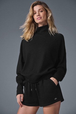 Μακρυμανικο γυναικεια Alo Yoga Waffle Weekend Escape Mock Neck μαυρα | Greece THZAS-7380
