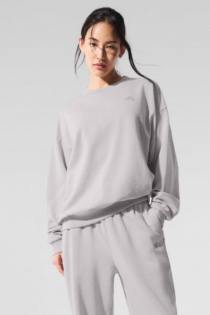 Φουτερ γυναικεια Alo Yoga Washed Accolade Crew Neck γκρι ανοιχτο μπλε | Greece FDXHI-5874