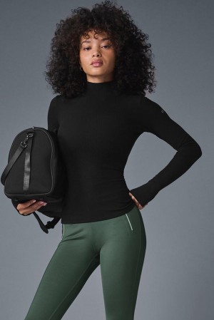 Μακρυμανικο γυναικεια Alo Yoga Wellness Rib Mock Neck μαυρα | Greece ASWRG-8310