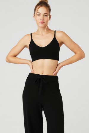 Αθλητικο Σουτιεν γυναικεια Alo Yoga Cashmere Jet Set μαυρα | Greece NRVAJ-5964