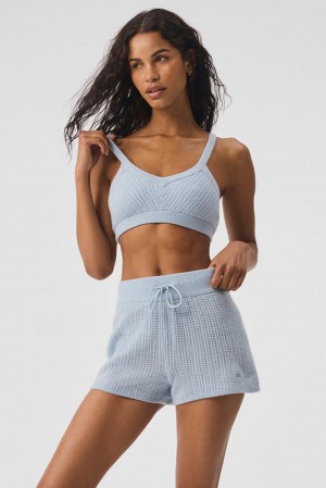 Αθλητικο Σουτιεν γυναικεια Alo Yoga Cashmere Plush Waffle V-Neck μπλε | Greece UVQIN-0631
