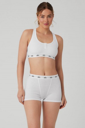Αθλητικο Σουτιεν γυναικεια Alo Yoga Icon Ribbed Henley ασπρα | Greece YMJHS-4850
