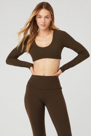 Αθλητικο Σουτιεν γυναικεια Alo Yoga Ribbed Defined Long Sleeve Espresso | Greece NYVFS-4286