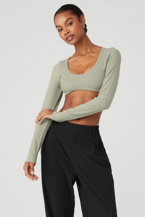 Αθλητικο Σουτιεν γυναικεια Alo Yoga Ribbed Defined Long Sleeve Limestone | Greece LVUJB-0174