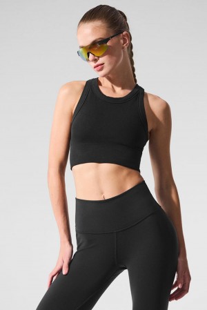 Αθλητικο Σουτιεν γυναικεια Alo Yoga Seamless Delight High Neck μαυρα | Greece ZUBCL-4160
