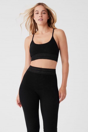 Αθλητικο Σουτιεν γυναικεια Alo Yoga Seamless Luxe Terry Cuddle μαυρα | Greece BVWOI-0847