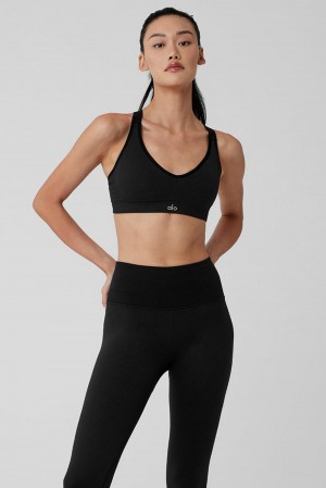 Αθλητικο Σουτιεν γυναικεια Alo Yoga Seamless Ribbed Favorite μαυρα | Greece JNULZ-5738